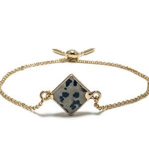 🎉NWT Full Circle Adjustable Slide Bead Box Chain Gold Dalmatian Jasper Bracelet
